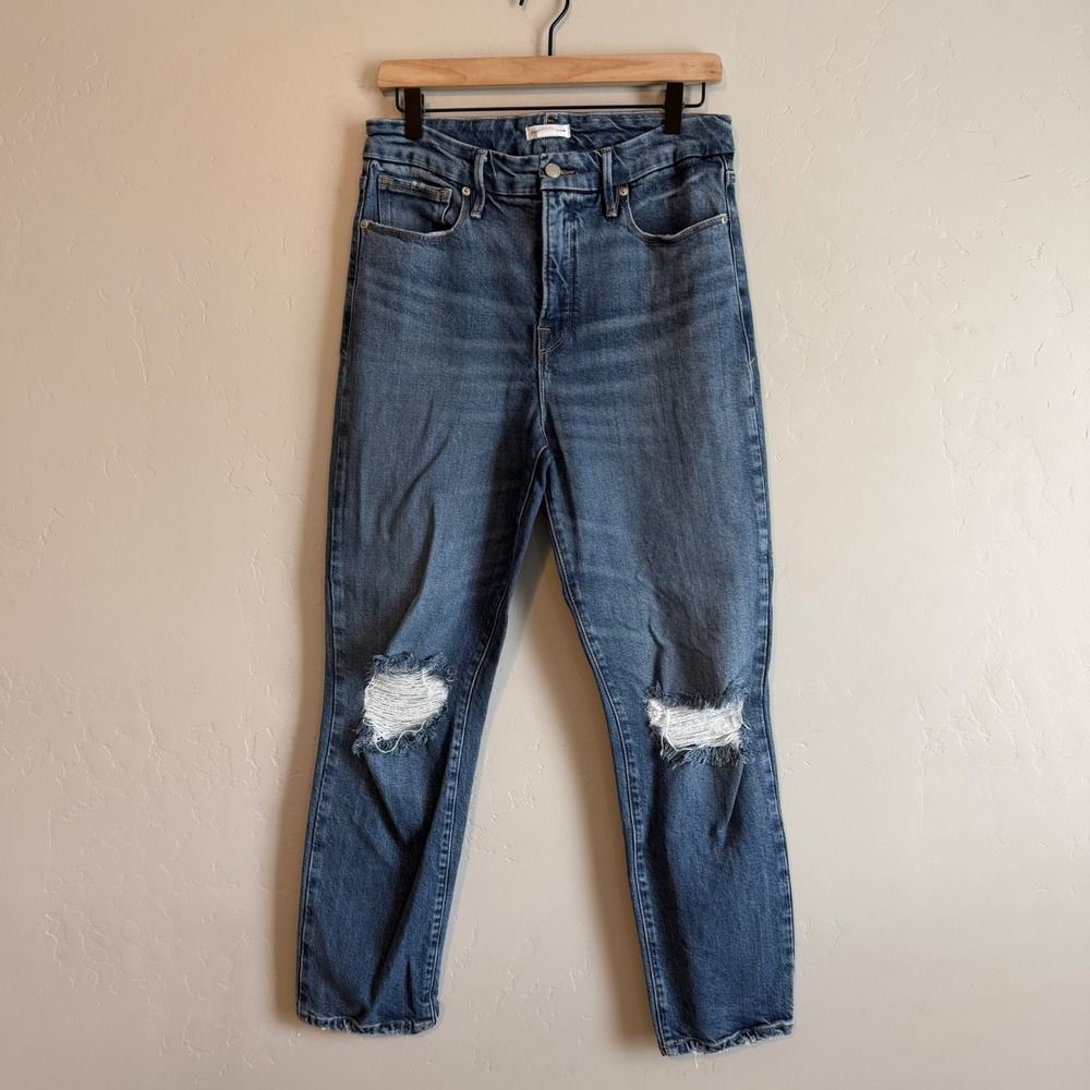 Good American Good Classic Slim Straight Distressed Jeans Womens Size 8 29